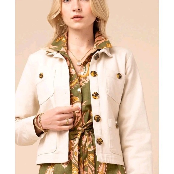NWT Spartina 449 Utility Jacket Reagan Button Front Cropped- L - Picture 2 of 12
